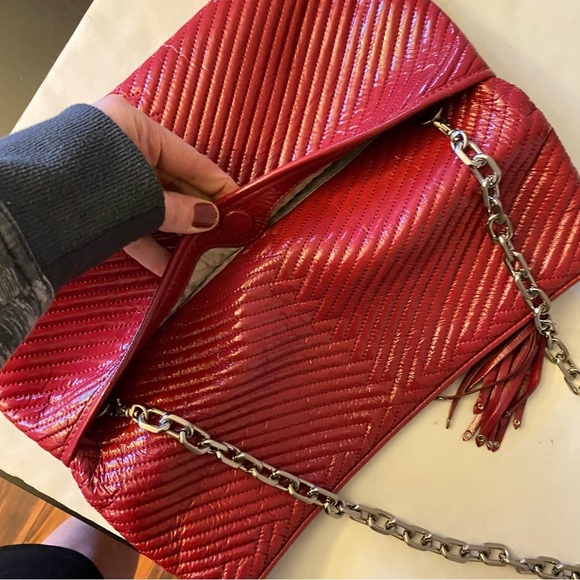 Cole Haan Laury Quilted Patent Leather Purse Handbag Ruby Red Shoulder Bag New - Picture 9 of 16